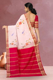 Baby Pink Hand Painted Mysore Crepe Silk Saree 10066355