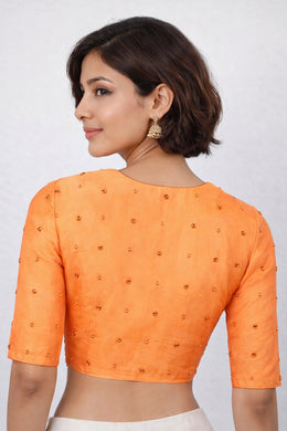Orange Aari Embroidered Silk Blouse 10069591