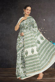 Green Sanganeri Printed Silk Cotton Saree 10075715