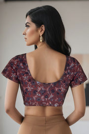 Brown Hand Block Jahota Printed Cotton Blouse 10074993