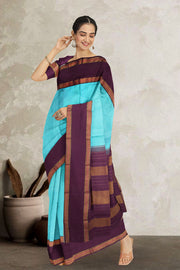 Vivid Cyan Korvai Kanjivaram Silk Saree 10075642