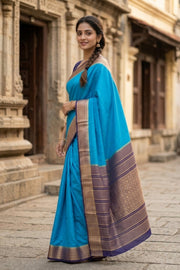 Blue Semi Mysore Crepe Silk Saree 10077815