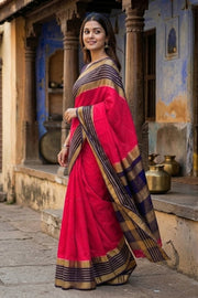 Bright Pink Semi Mysore Crepe Silk Saree 10077824 