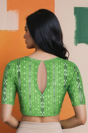 Green Odisha Ikat Cotton Blouse 10075031