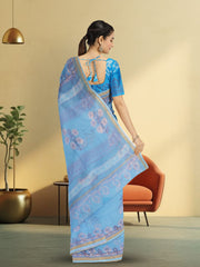 Blue Hand Block Print Kota Cotton Saree 10074167
