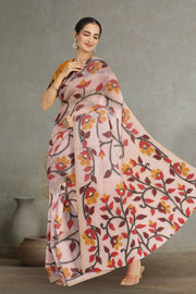 Beige Handloom Jamdani Linen Saree 10074662