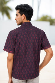 Indigo Handblock Print Pre-Washed Pure Cotton Crop Shirt 10074625