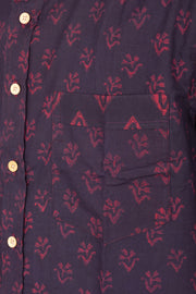 Indigo Handblock Print Pre-Washed Pure Cotton Crop Shirt 10074626