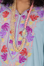 Blue Sozni Embroidered Crepe Silk Kaftan 10064733