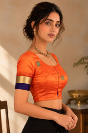 Saffron Glow Orange Kanjivaram Soft Silk Blouse With Geometric Motifs 10076619