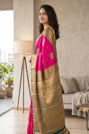 Pink Kanjivaram Vegan Silk Saree 10076030