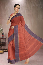 Kanjivaram Vegan Viscose Silk Saree Peach Color Block Design 10075555