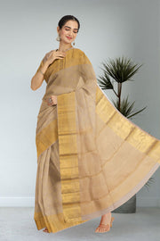 Beige Pure Zari Bridal Brocade Kanjivaram Silk Saree with Silver and Gold Zari Motifs 10063065