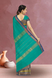 Teal Green Handloom Kanchi Cotton Saree 10071751