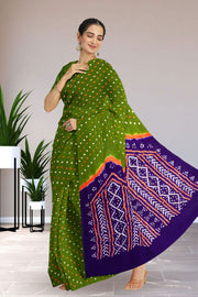 Green Bandhani Mulmul Cotton Saree 10075501