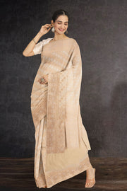 Beige Handloom Banarasi Katan Silk Saree 10074269