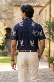 Blue Half Sleeve Ajrakh Printed Cotton Mens Shirt 10076823