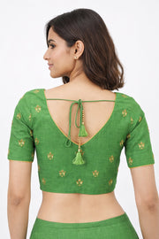 Green Aari Embroidered Tussar Silk Blouse 10066113