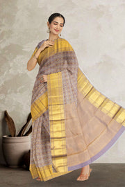 Grey Dual Tone Pure Zari Bridal Kanjivaram Silk Saree 10063063