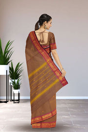 Brown Handloom Chettinad Cotton Saree Without Blouse 10075149
