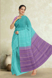 Aqua Blue Borderless Handloom Kanjivaram Silk Saree 10065037