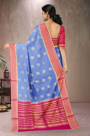 Steel Blue with Magenta Mysore Crepe Silk Saree 10064334