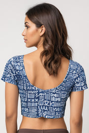 Blue Indigo Hand Block Print Cotton Blouse 10074441