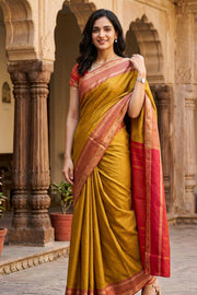 Green Vegan Silk Kanjivaram Saree With Stripes Design 10076338