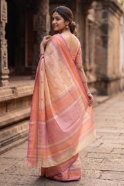 Cream Threadwork Handloom Kanjivaram Silk Saree 10067870