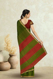 Green Maheshwari Silk Cotton Saree 10075239
