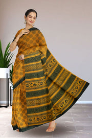 Yellow Printed Tussar Silk Saree 10076295