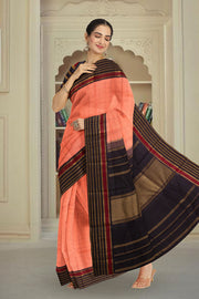 Peach Korvai Pure Zari Kanjivaram Silk Saree 10076126