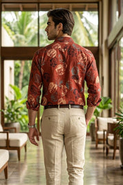 Red Full Sleeve Ajrakh Printed Cotton Mens Shirt 10076859