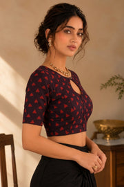 Maroon Indigo Hand Block Print Cotton Blouse 10078152