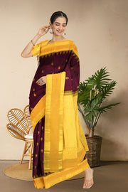 Rosewood Red Korvai Kanjivaram Silk Saree 10075671