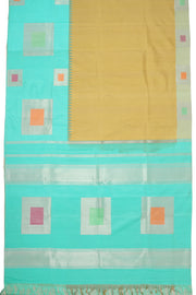 Warm Yellow Ettukol Kanjivaram Silk Saree with Contrast Border 10077907