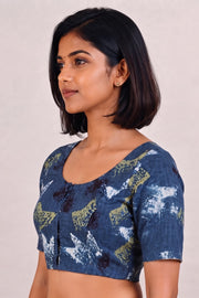 Blue Hand Block Ajrakh Printed Cotton Blouse 10074453