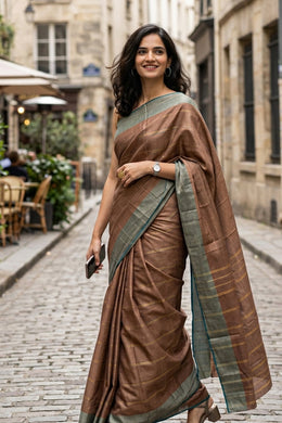 Vintage Brown Kanjivaram Vegan Silk Saree with Block Design 10075557
