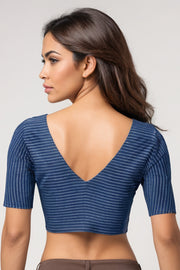 Blue Indigo Hand Block Print Cotton Blouse 10074443