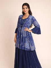 Navy Blue Silk Hand Embroidered Lehenga 10076887