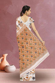 Cream Bengal Handwoven Cotton Saree 10075352