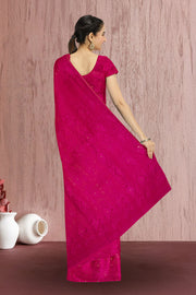 Pink Handloom Jamdani Style Cotton Saree with Blouse 10074212