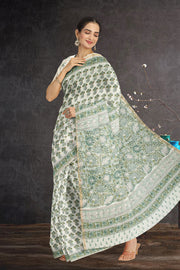 Green Sanganeri Printed Silk Cotton Saree 10075710