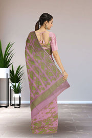 Mauve Handloom Jamdani Style Cotton Saree with Blouse 10074218
