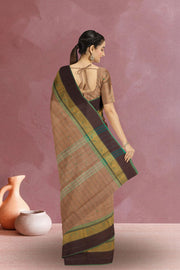 Brown Handloom Chettinad Cotton Saree Without Blouse 10075125