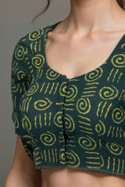 Green Tribal Design Indigo Hand Block Print Cotton Blouse 10074588