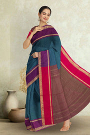Blue Art Silk Kanjivaram Saree With Checks Design 10076329