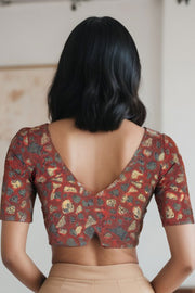 Marron Hand Block Jahota Printed Cotton Blouse 10074988