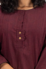 Marron Handcrafted Stripes Cotton Kurta 10074359