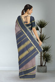 Rosy Brown Pure Zari Korvai  Kanjivaram Silk Saree 10063338